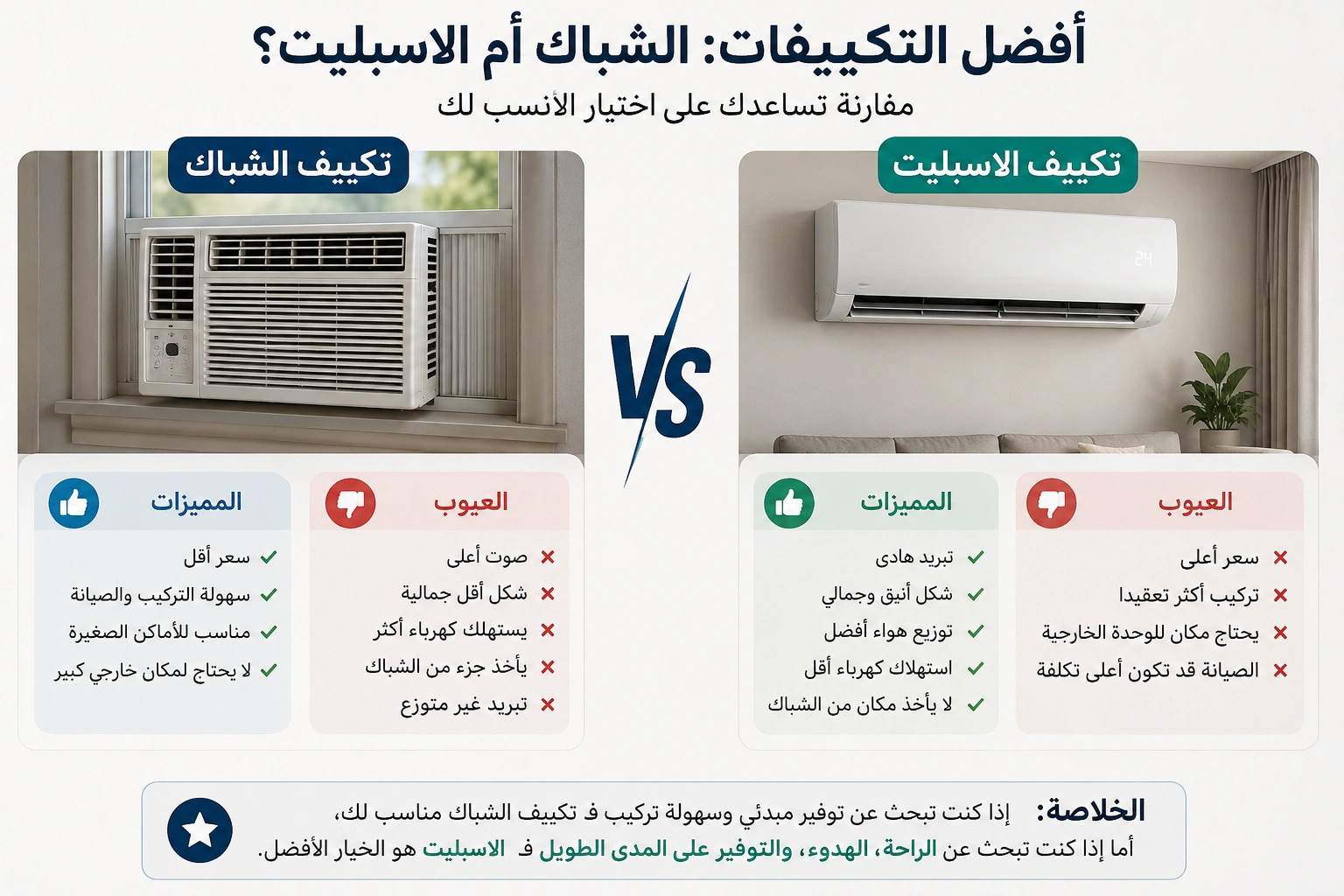 افضل التكيفات الشباك ام الاسبليت